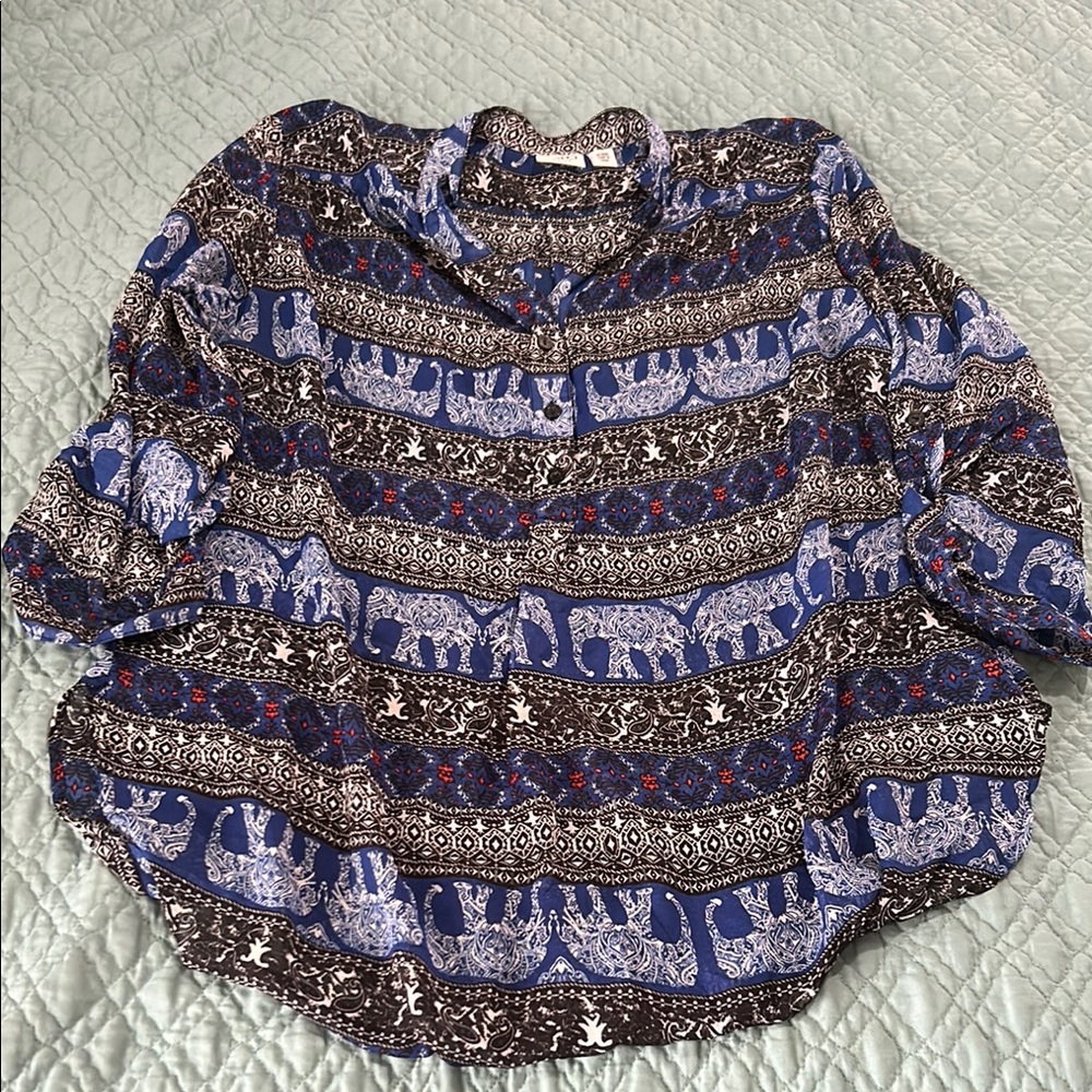 Pick 5 for $20. Cato Blue and Black Elephant Print Blouse